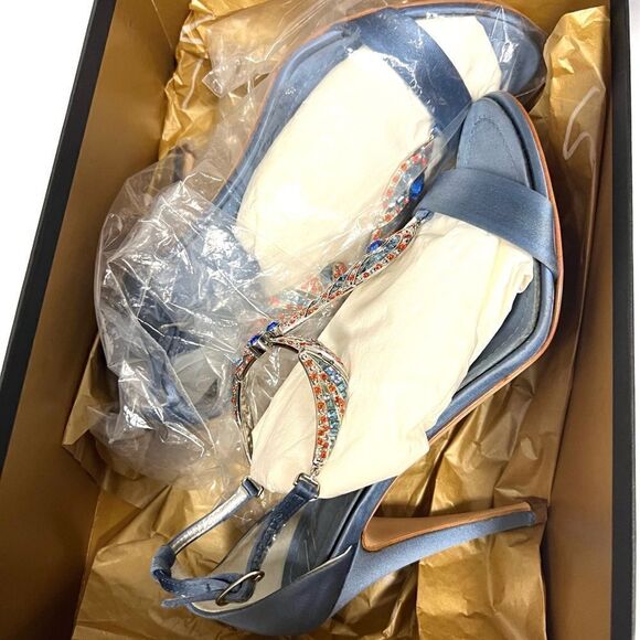 NWT Giuseppe Zanotti blue satin crystal heels. Sz 36 - Picture 8 of 14